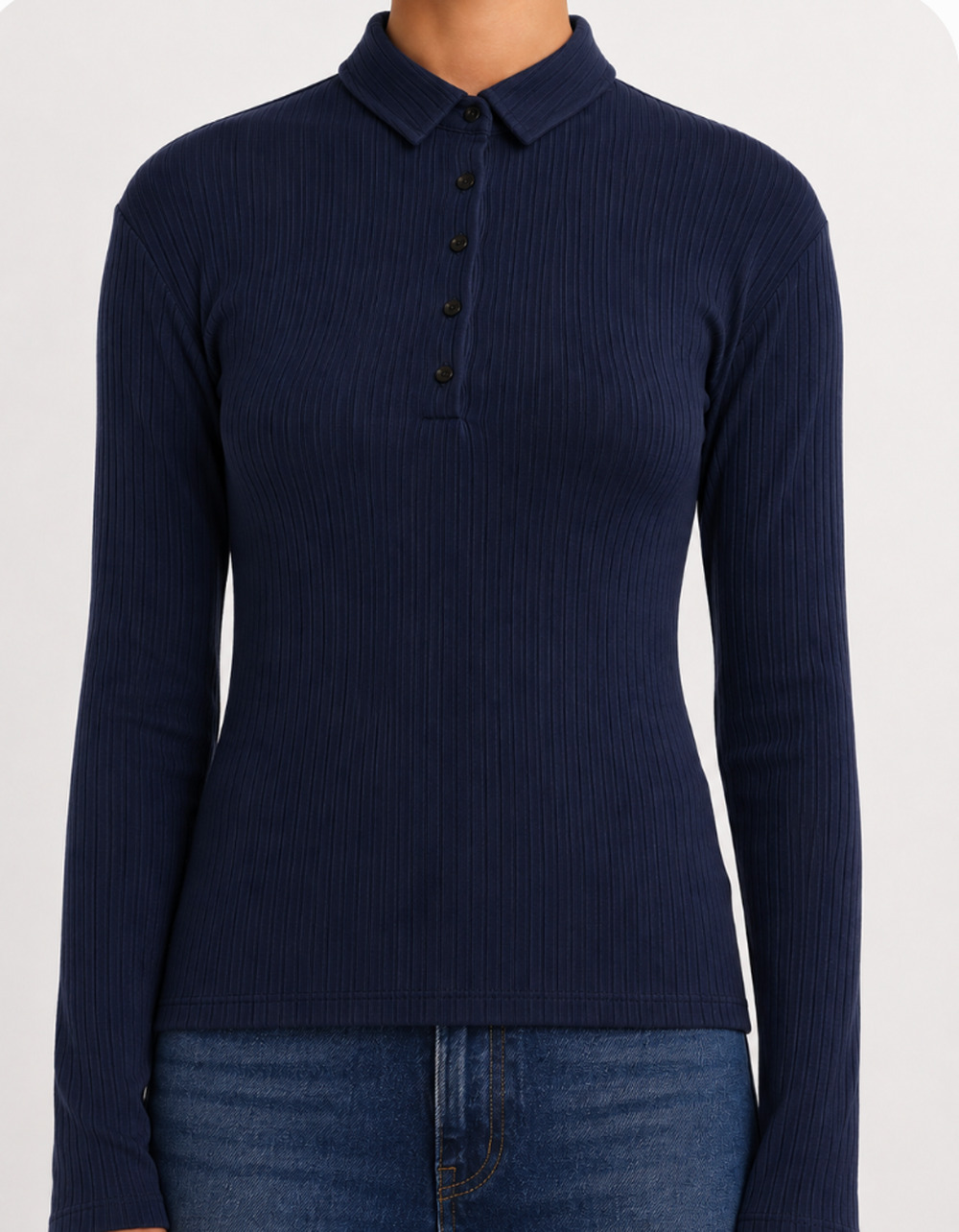 NEW Rag & Bone Rib Knit Polo Shirt Long Sleeve Navy Blue XXS
